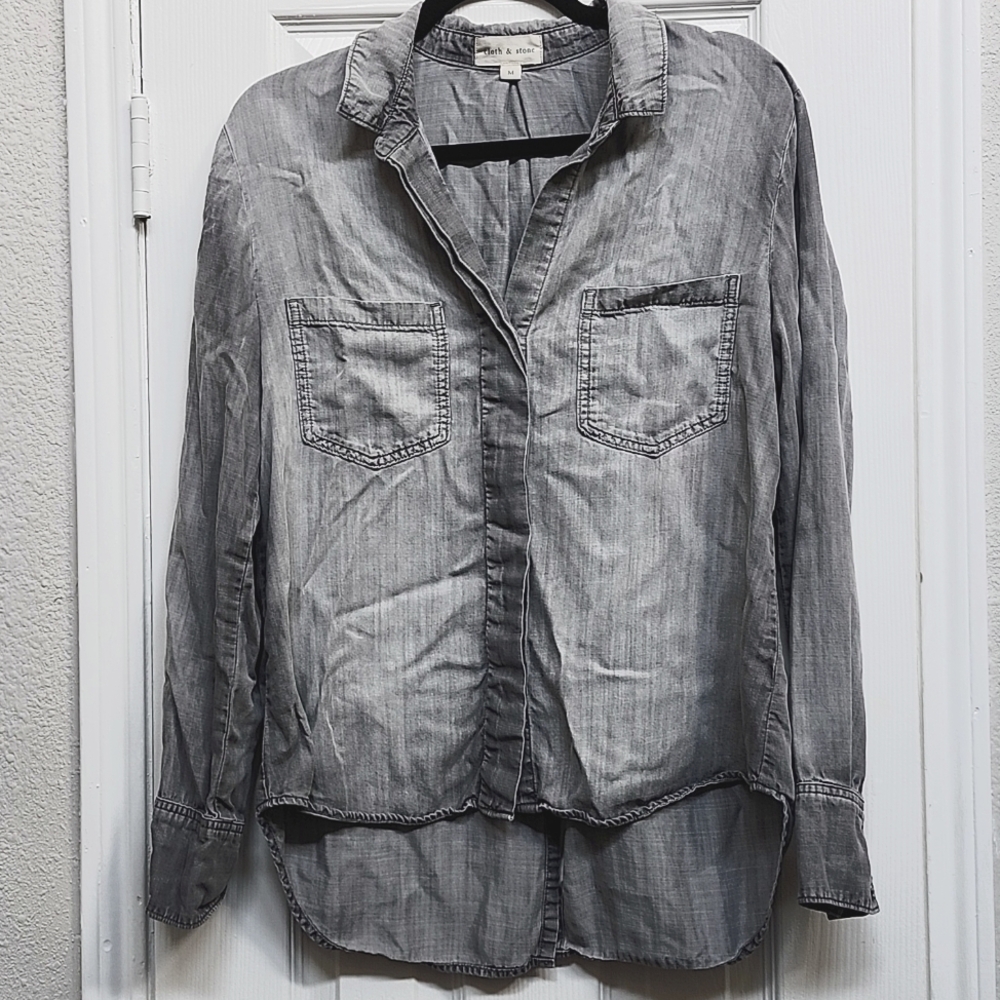 Antropologie Cloth & Stone Gray Lyocell Button Up Shirt, Size M - Picture 4 of 8